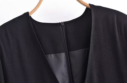 Spring Elegant Casual Belt Padded Shoulder V neck Long Sleeve Mini Dress