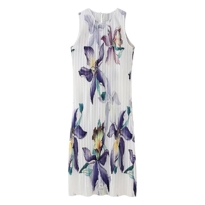Winter Women Clothing Casual Pleated Printed Sleeveless Dress