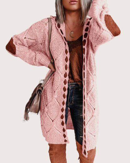 Cárdigan de punto abierto para mujer con estampado de rombos y coderas | Ideal para otoño/invierno