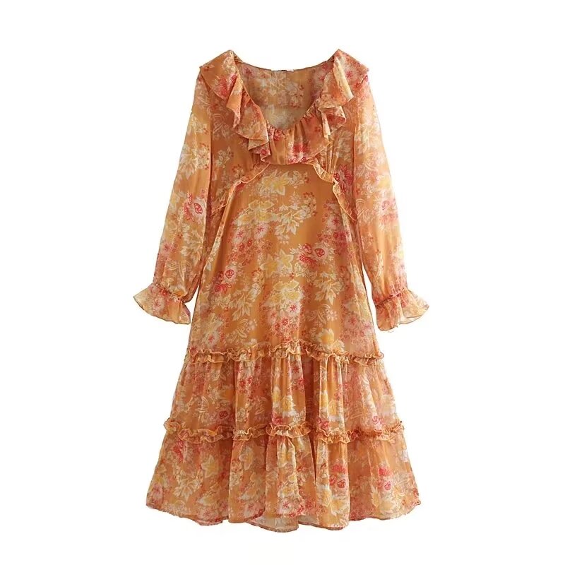 Winter Women Clothing Casual Solid Color Spaghetti Strap Floral Print Dress Two Piece Set