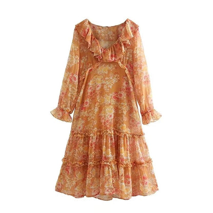 Winter Women Clothing Casual Solid Color Spaghetti Strap Floral Print Dress Two Piece Set