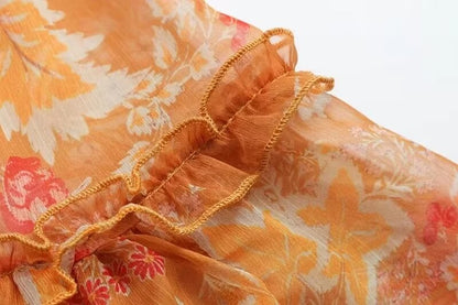 Winter Women Clothing Casual Solid Color Spaghetti Strap Floral Print Dress Two Piece Set