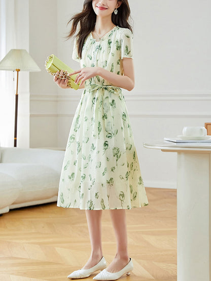 Payton Loose Printed Tie Chiffon Dress