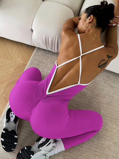 Color-blocked Suspenders Sleeveless Quick-drying Thread Sports Yoga Jumpsuit