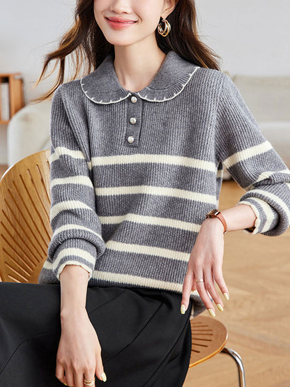 Sophie Loose Doll Collar Striped Knitted Sweater