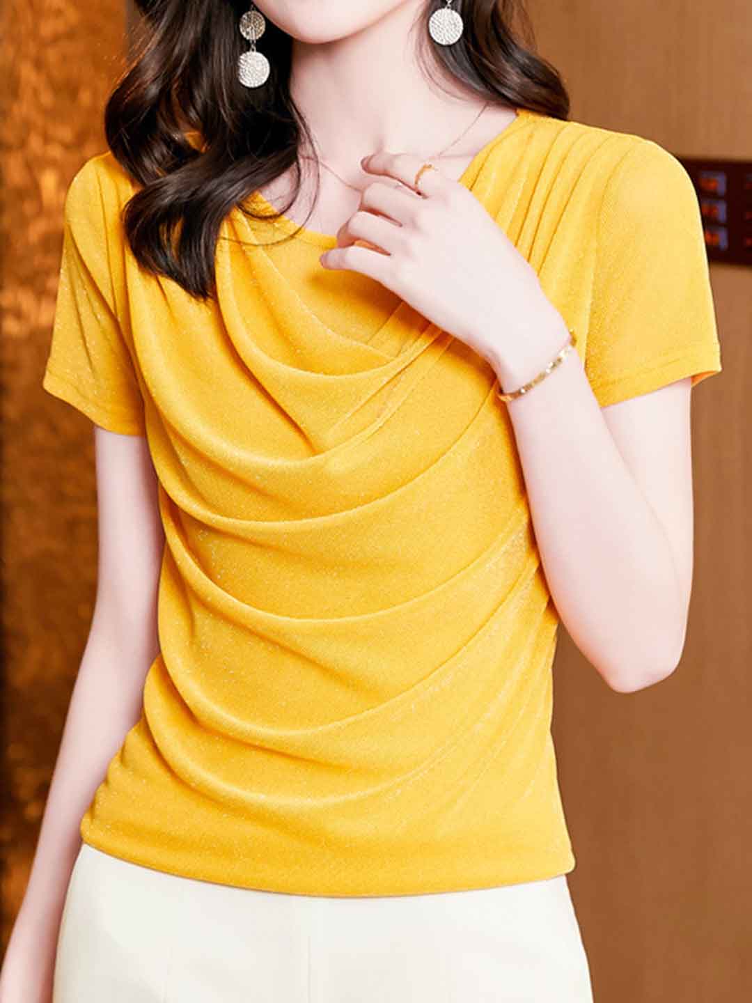 Jocelyn Classic Swing Collar Solid Color Mesh Top
