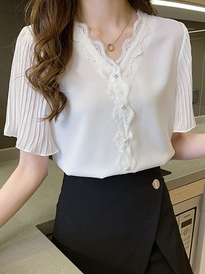 Elizabeth Classic V-Neck Lace Chiffon Top