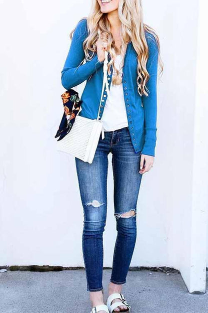 Long Sleeves Buttons Design Cardigan Tops(7 Colors)