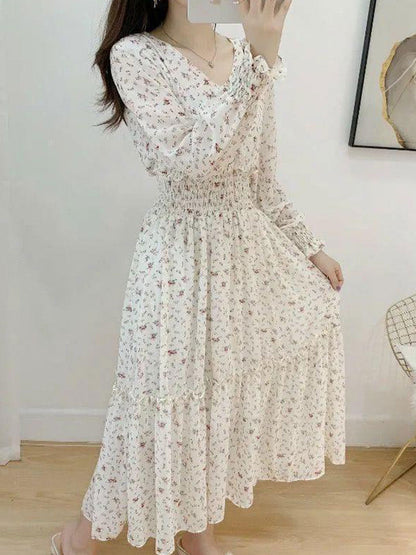 Zoey Classic Floral Ruffle Chiffon Dress-Purple