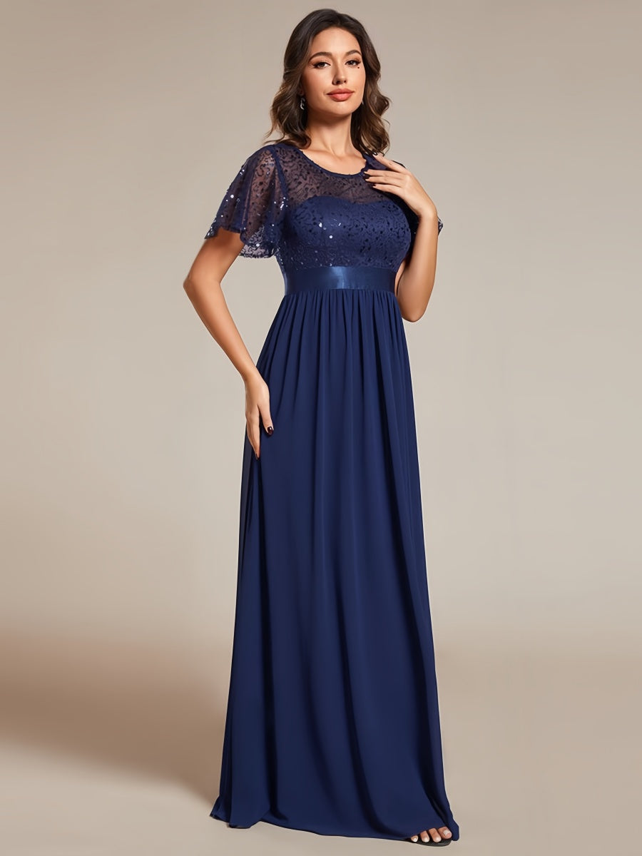 High Waist Sequins Spliced Long Dress