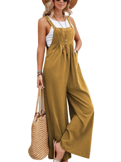 Solid Color Casual Pocket Jumpsuits