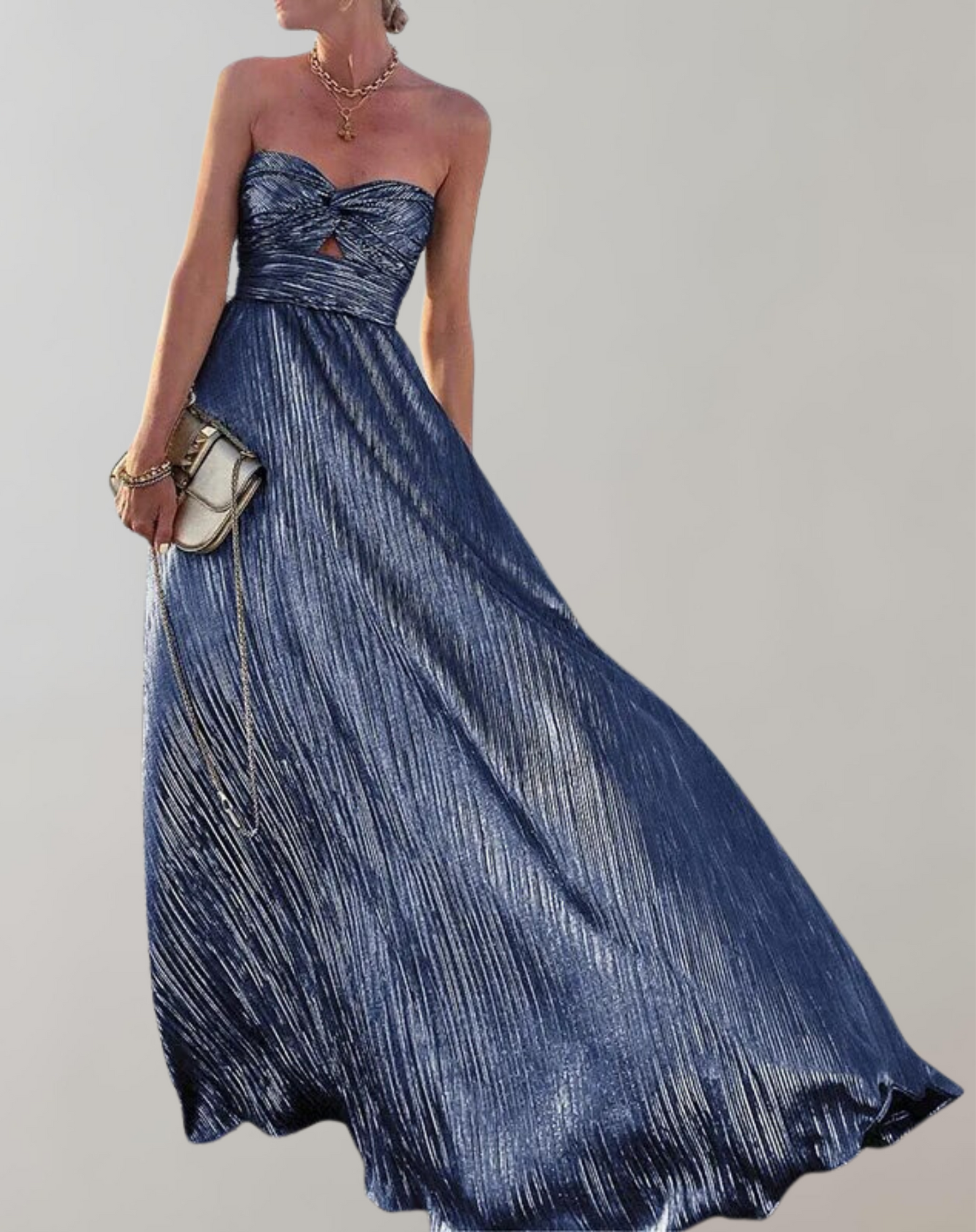Vestido sin mangas con brillo metálico y abertura frontal para mujer | Ideal para primavera/verano