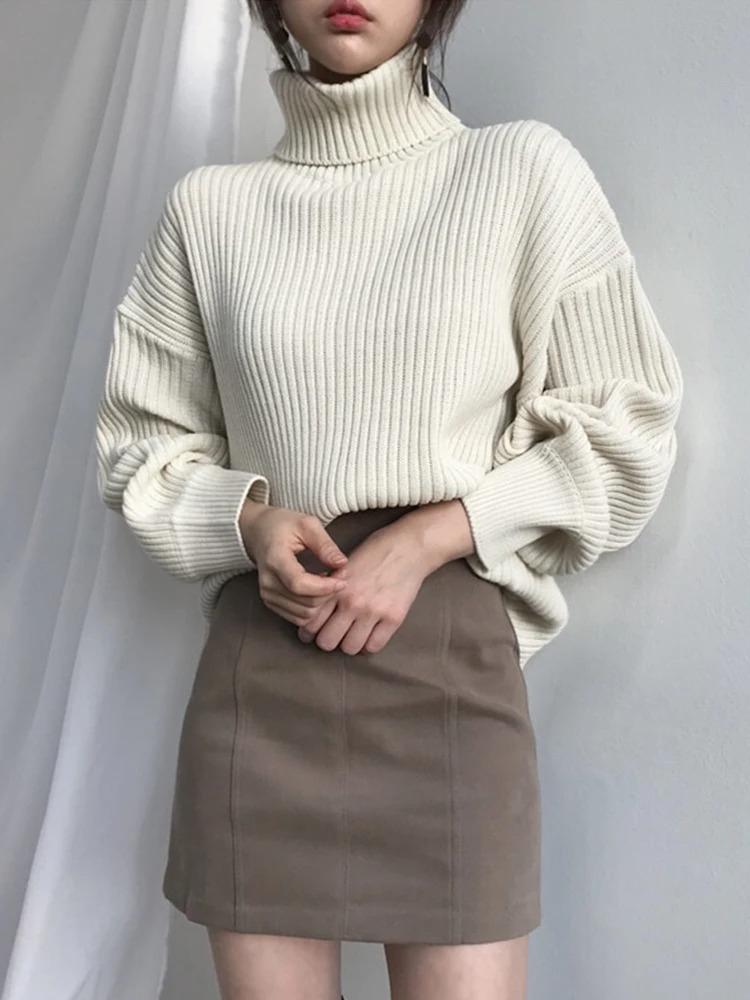 Jersey de cuello alto extragrande con forro grueso para mujer | Ideal para otoño/invierno