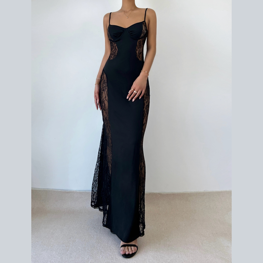 Lace hollow out cami cut out maxi dress  | Festival Outfits Women