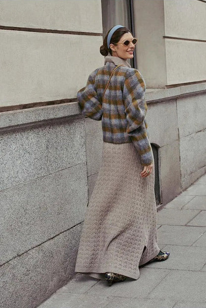 Chaqueta de cuadros con mangas abullonadas