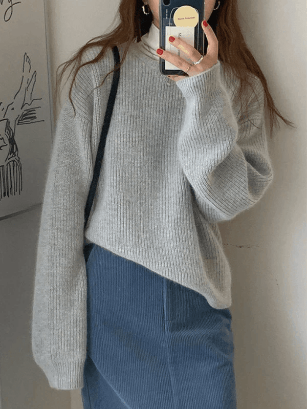 Jersey de punto oversize con cuello ancho para mujer | Ideal para otoño/invierno