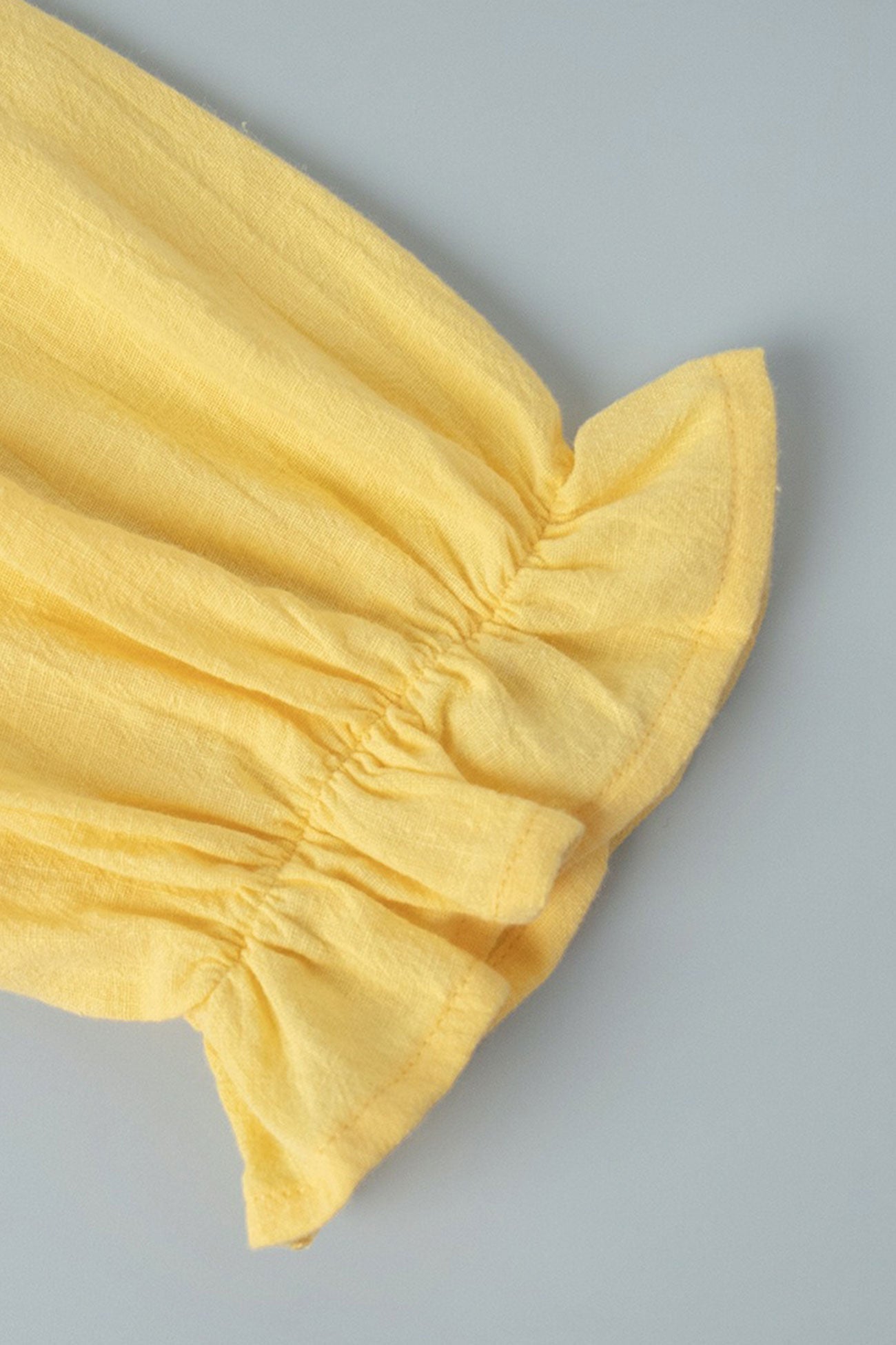 Puff Sleeve Tie-up Ruffle Cotton Shirt Skirt Set