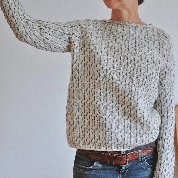 Jersey de punto gris elegante con cuello barco para mujer | Ideal para otoño/invierno