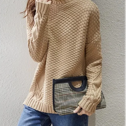 Jersey de cuello alto para mujer con mangas de punto trenzado | Ideal para otoño/invierno
