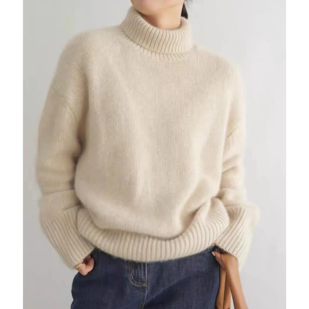 Jersey holgado de cuello alto para mujer con dobladillo y puños acanalados | Ideal para otoño/invierno