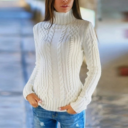 Jersey de cuello alto de punto trenzado suave para mujer | Ideal para otoño/invierno