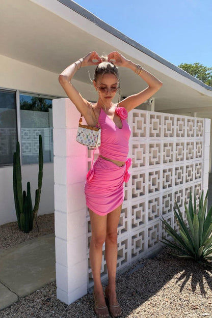 Flower Appliqu  Cut Out Minidress