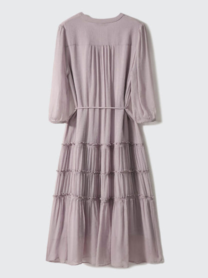 Sophie Elegant Pleated Tie Dress-Blue