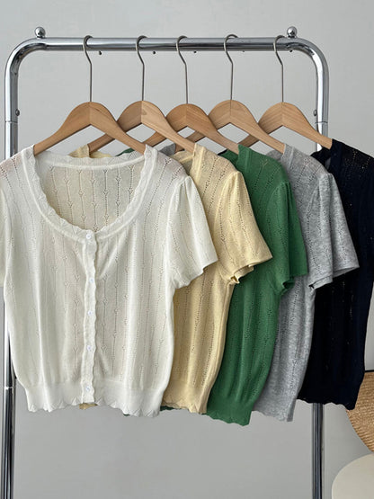 Madison Vacation Crew Neck Hollowed Jacquard Knitted Top