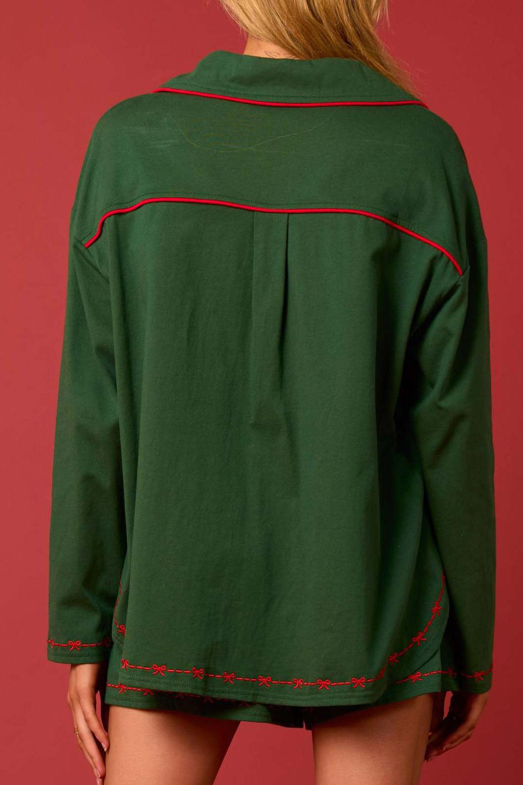 Conjunto de pijama de Papá Noel con camisa de manga larga y pantalones cortos