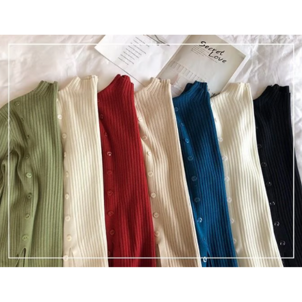 Elegante jersey de punto de cuello alto para mujer con botón y abertura | Ideal para otoño/invierno
