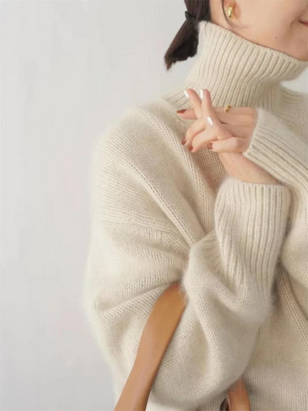 Jersey informal de punto suave con cuello alto para mujer | Ideal para otoño/invierno
