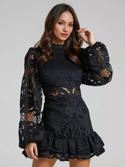 Puff Sleeve Lace Dress Birthday Party A-line Mini Dress For Women 2026