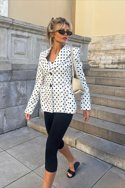 Chic Polka Dot Cropped Jacket