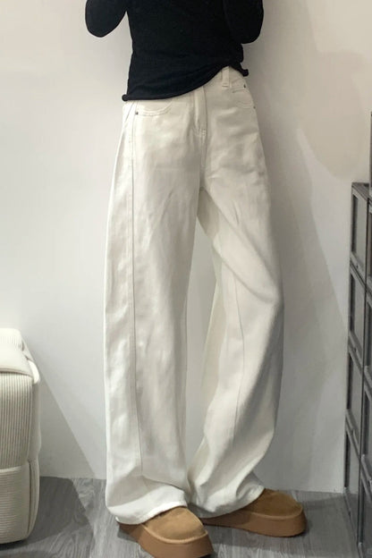 Curved Hem Straight Leg Wide Leg Jeans