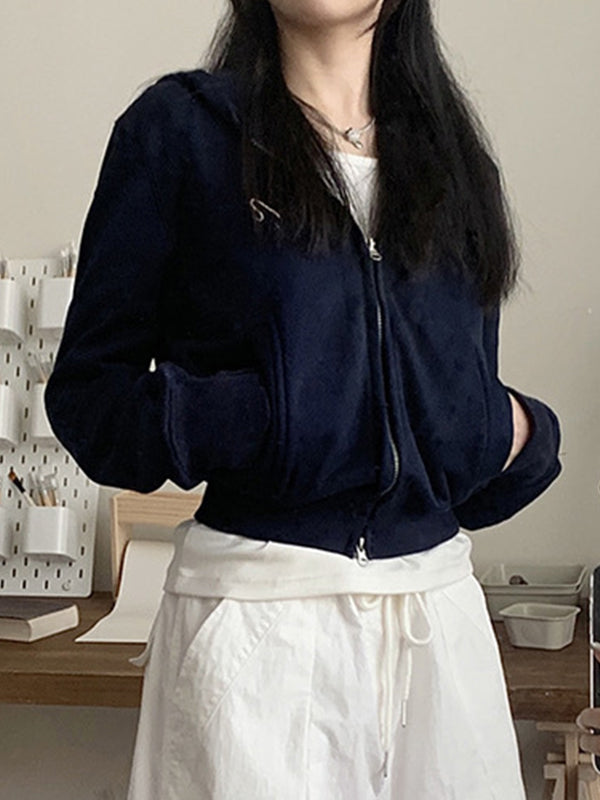 Printed Zip Up Cardigan Loose Hoodie
