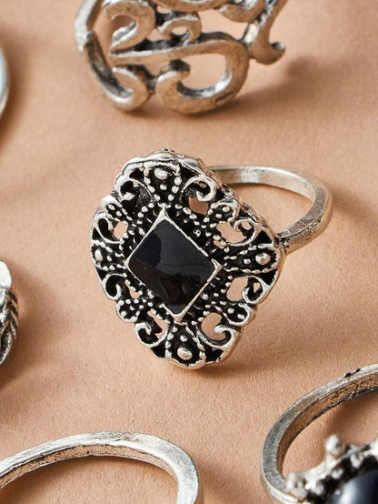11pcs Skull & Gemstone Decor Ring for Women