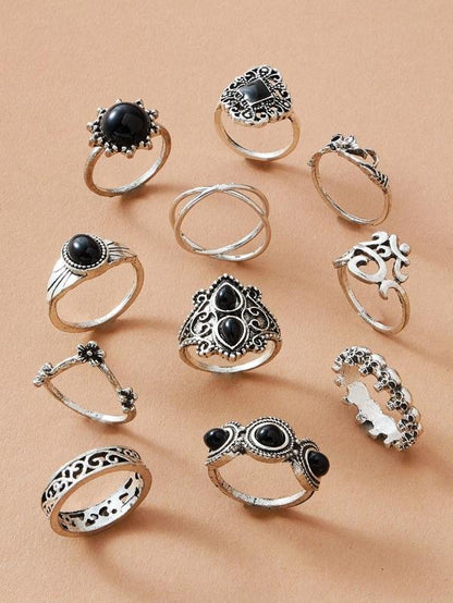 11pcs Skull & Gemstone Decor Ring for Women