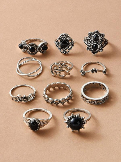 11pcs Skull & Gemstone Decor Ring for Women