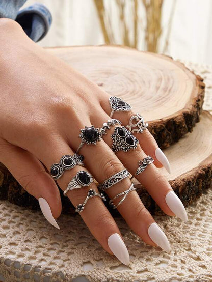 11pcs Skull & Gemstone Decor Ring for Women