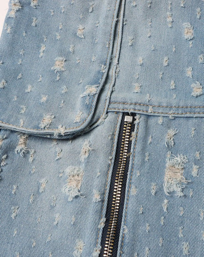 High Waist Loose Ripped Cargo Jeans