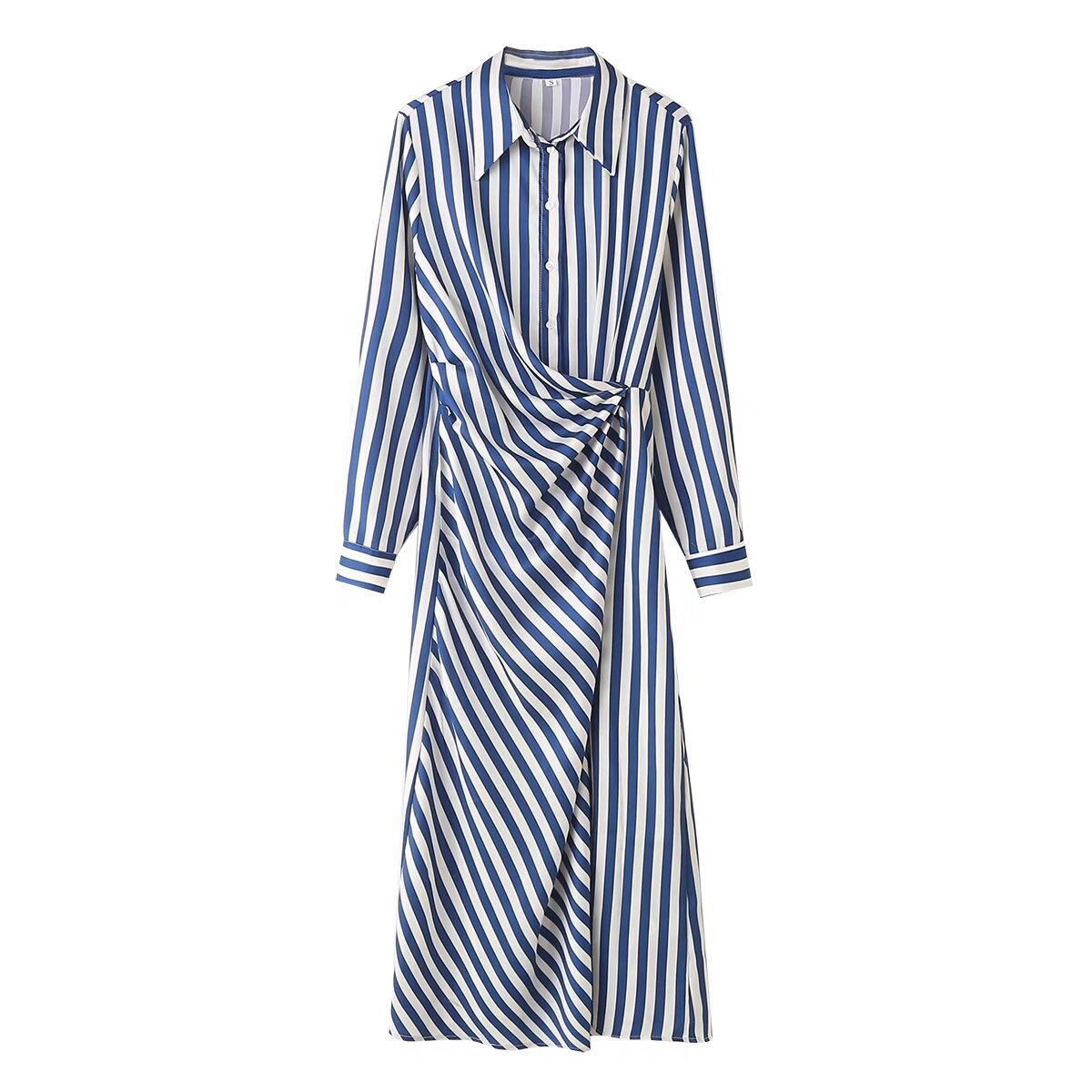 Spring Women Long Sleeve Striped Long Shirt Slim Dress