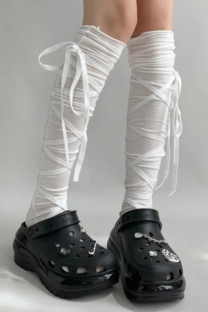 Punk Gothic Tie Strappy Cotton Calf Socks