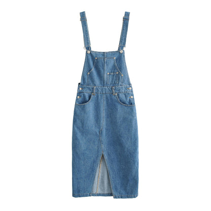 Spring Summer Casual Slit Hemline at Hem Denim Suspender Women