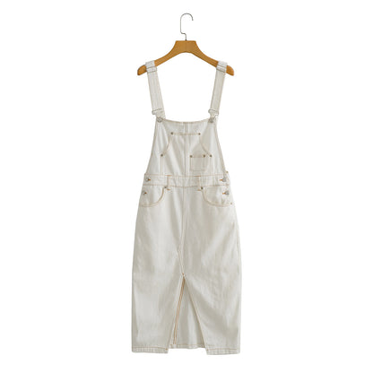 Spring Summer Casual Slit Hemline at Hem Denim Suspender Women