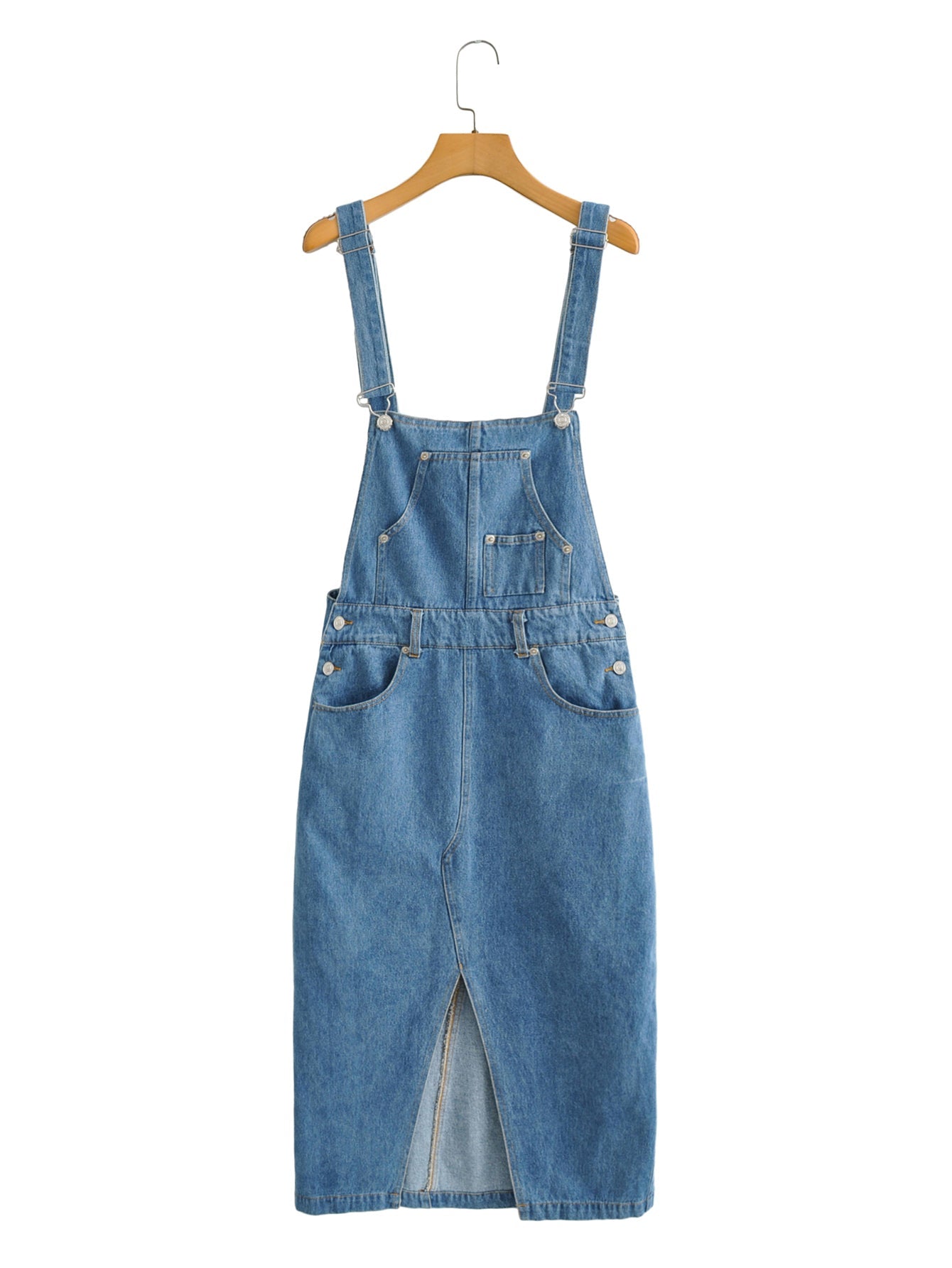 Spring Summer Casual Slit Hemline at Hem Denim Suspender Women
