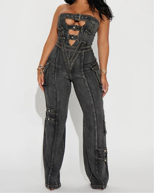Multi-Pocket Work Denim Jumpsuit