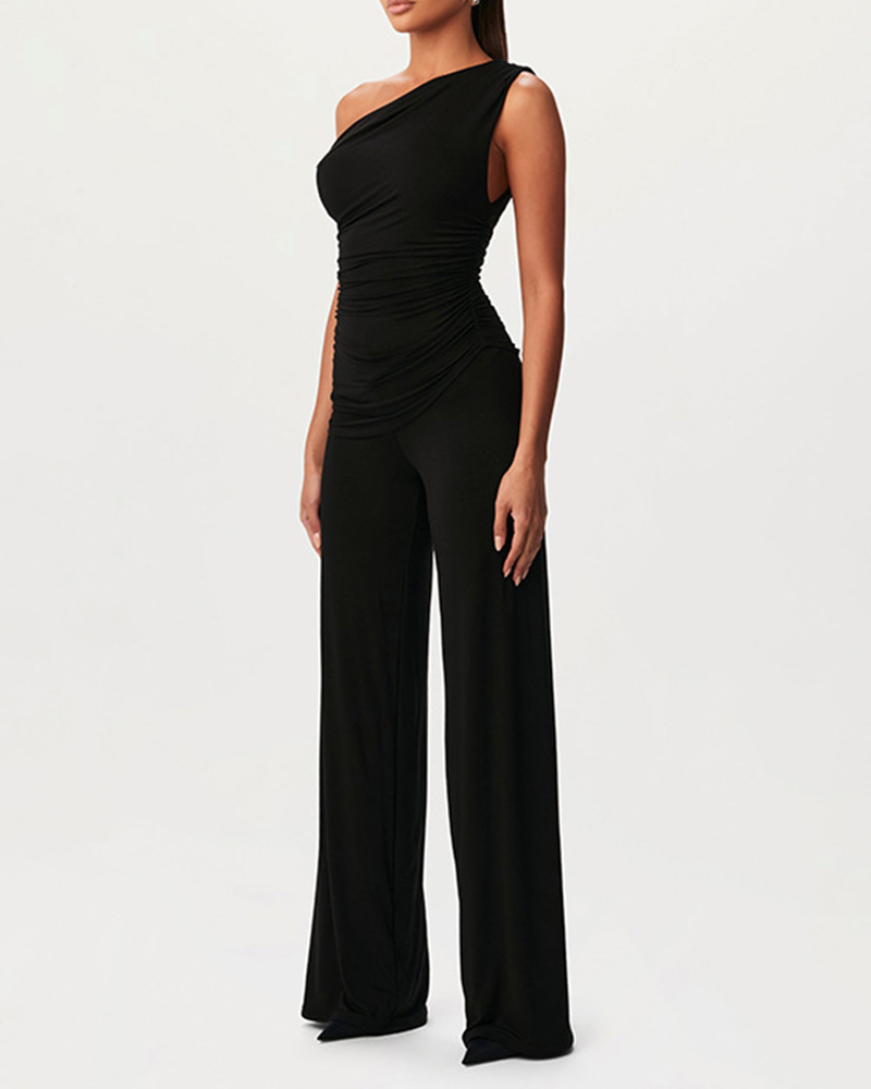 Hollow Pleated Straight-Leg Pants Suit
