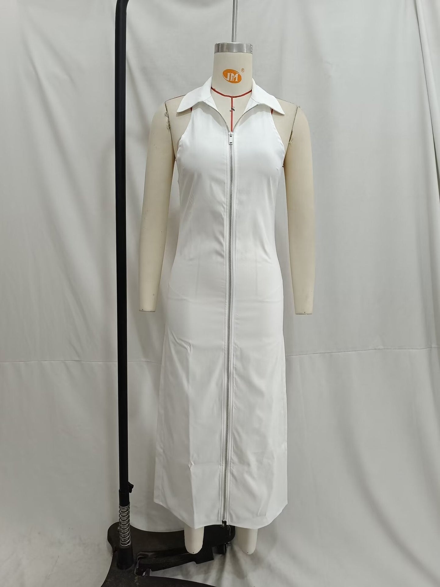 Women Clothing Summer Sexy Collared off the Shoulder Long Zipper Dress Women