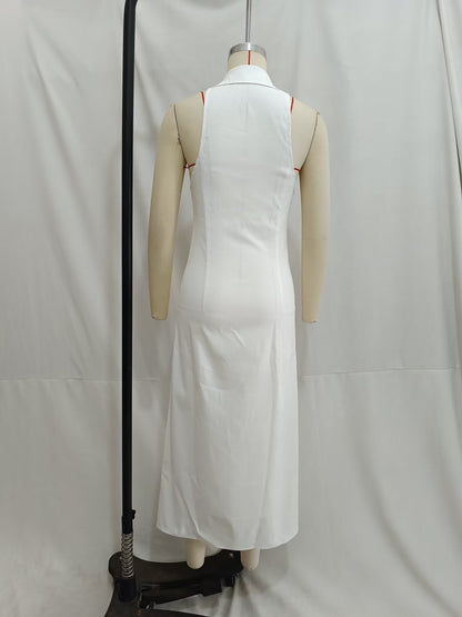 Women Clothing Summer Sexy Collared off the Shoulder Long Zipper Dress Women