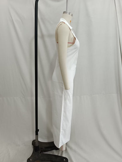 Women Clothing Summer Sexy Collared off the Shoulder Long Zipper Dress Women